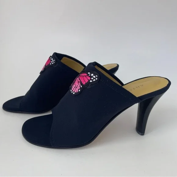 ANTONIO MELANI Black and Pink Mules with Butterfly Detail - Picture 2 of 12